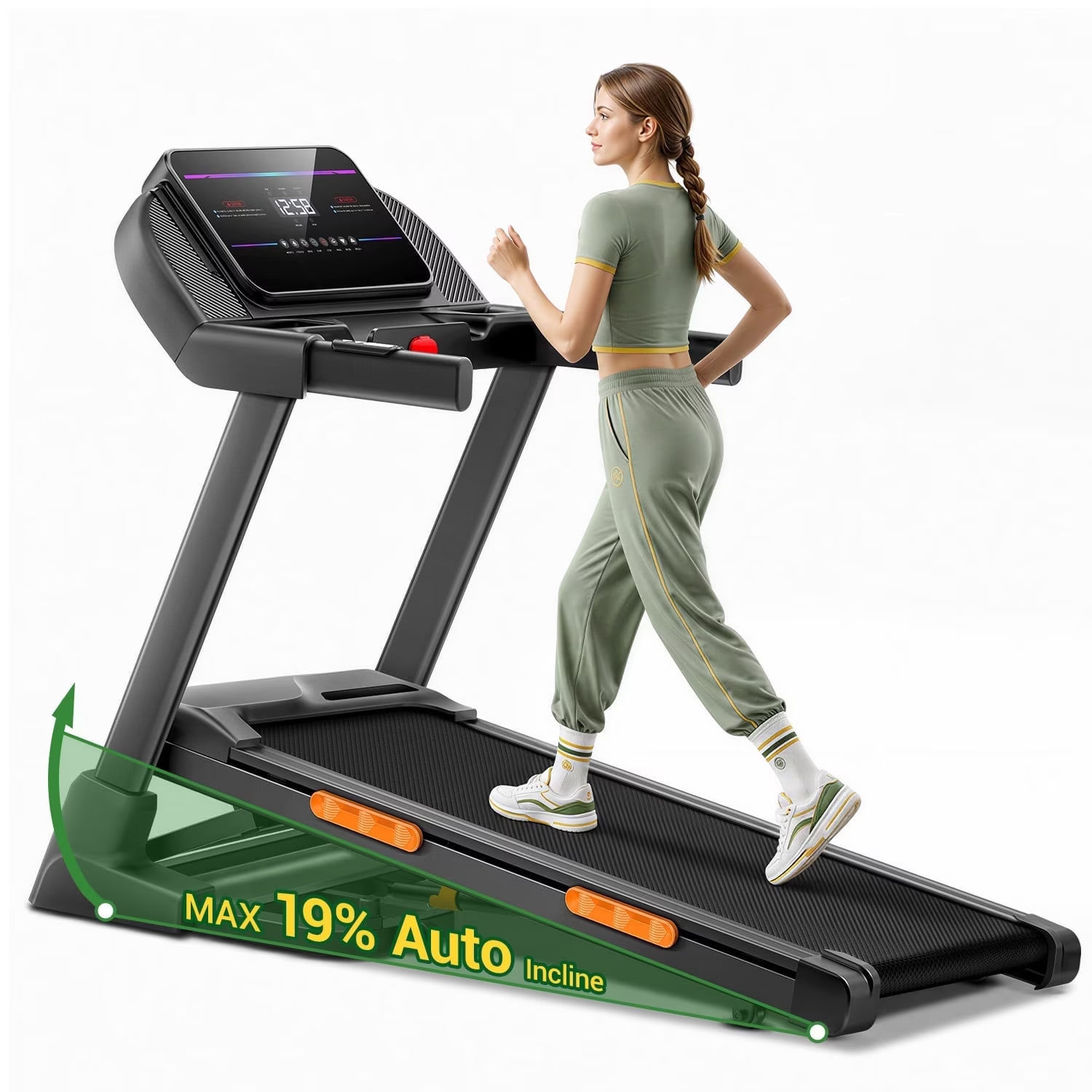 CURSOR FITNESS U70 19% Auto Incline Folding Treadmill, 4.0HP Quiet Brushless Motor, 400 lbs Capacity, 8.0 MPH for Home