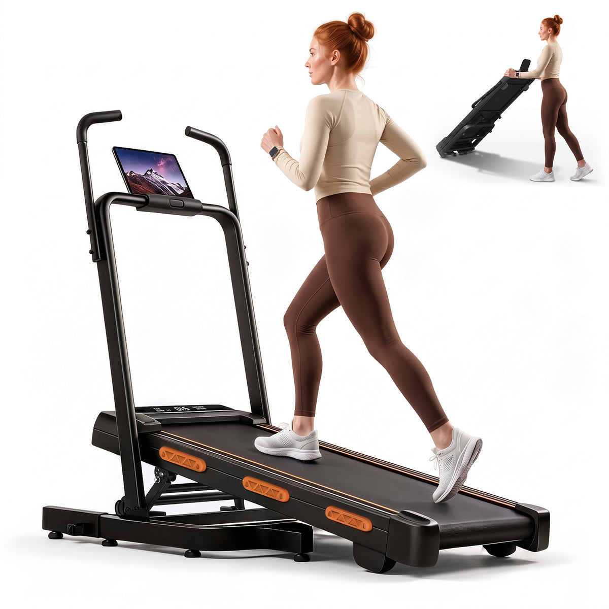CURSOR FITNESS Folding Treadmill with 39% Incline & Elevated Dual Handrails,5 Incline,3.0HP,0.6-6.2MPH,350 lbs Capacity,LED Display & Remote Control