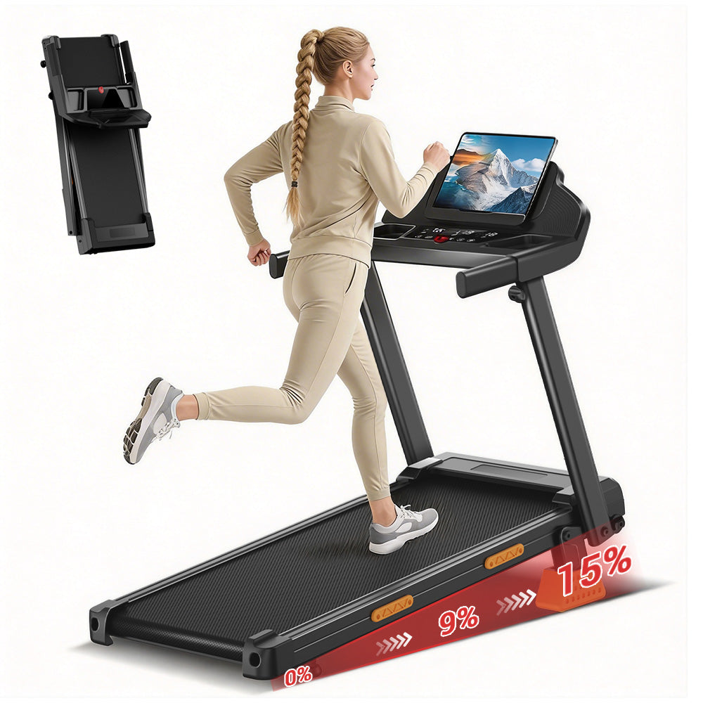 CURSOR SF20 Foldable Treadmill with Wider Three Screen & Holder, 15% Incline & MAX 7.2MPH (New Upgrade)