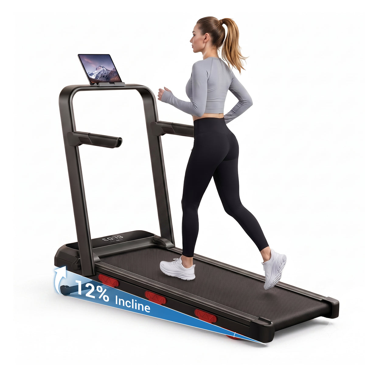 CURSOR FITNESS 4‑in‑1 Foldable Treadmill with 12% Auto Incline & Handle Bar, 2.5HP, 0.6‑7.5MPH, Walking Pad Treadmill for Home and Office,300lbs Capacity