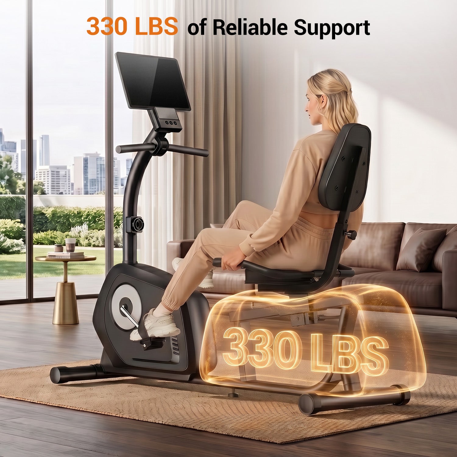 CURSOR CBR70 Recumbent Exercise Bike, 16-Level SilentSilent Stationary Bike for Home, 330 lbs Capacity, Adjustable Seat & Backrest