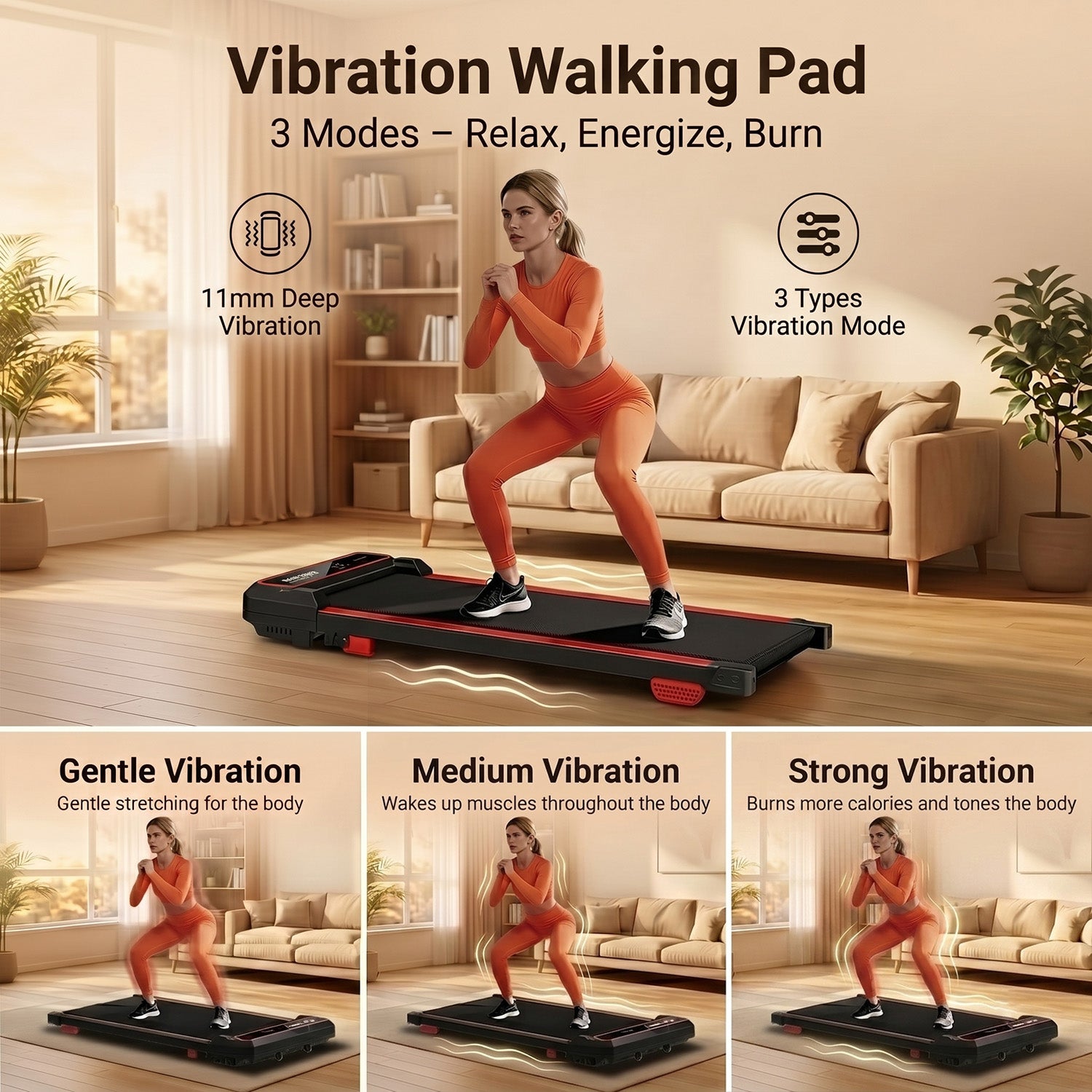 CURSOR U19F Walking Pad Treadmill with Vibration Plate, Under Desk Treadmills with 15% Incline, 3.0HP Walking Pad for Home and Office, Remote Control & LED Display