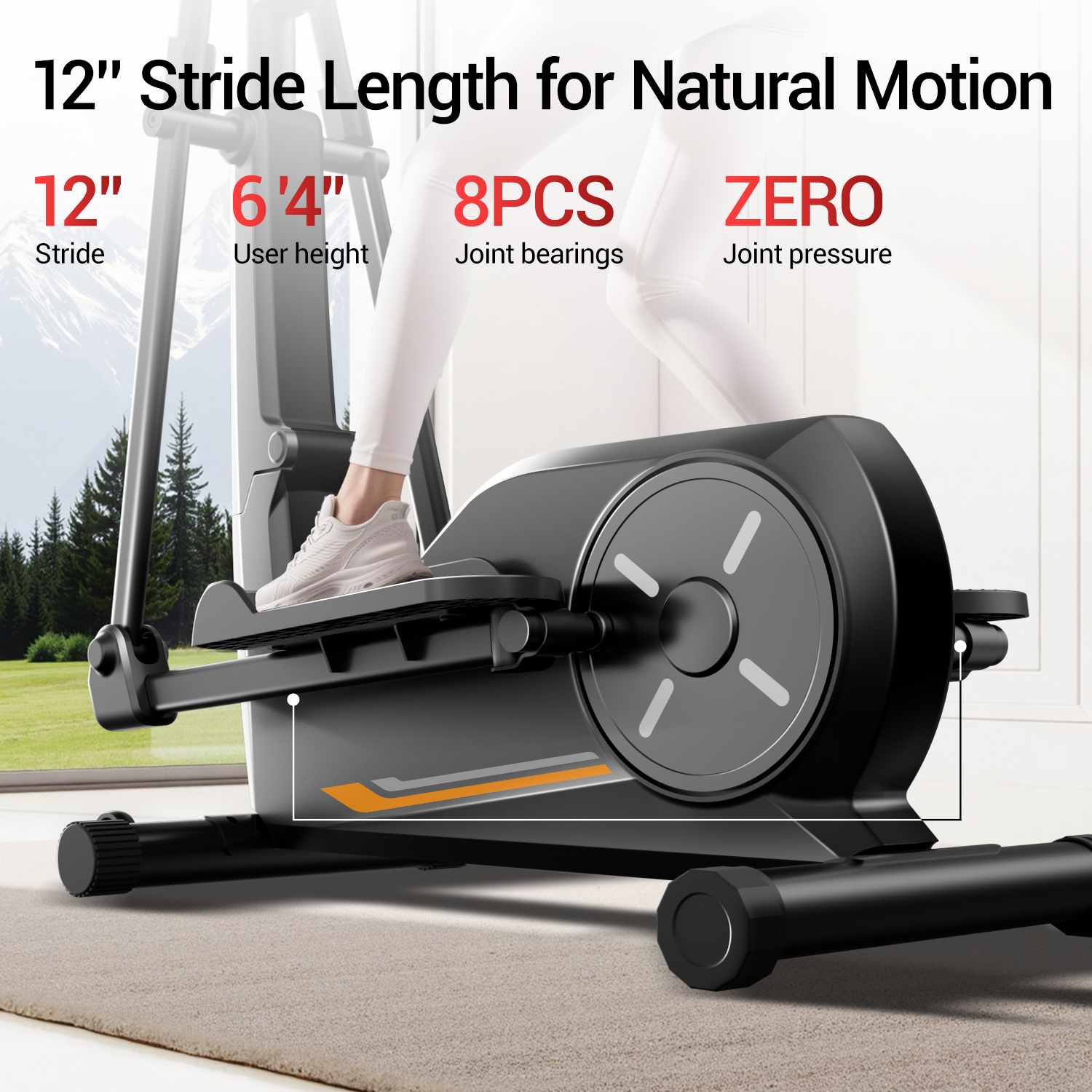 CURSOR ET30 Magnetic Elliptical Machine with 8 Resistance Levels, 12" Stride Elliptical Machine for Home, LCD Display, 350 lb Capacity