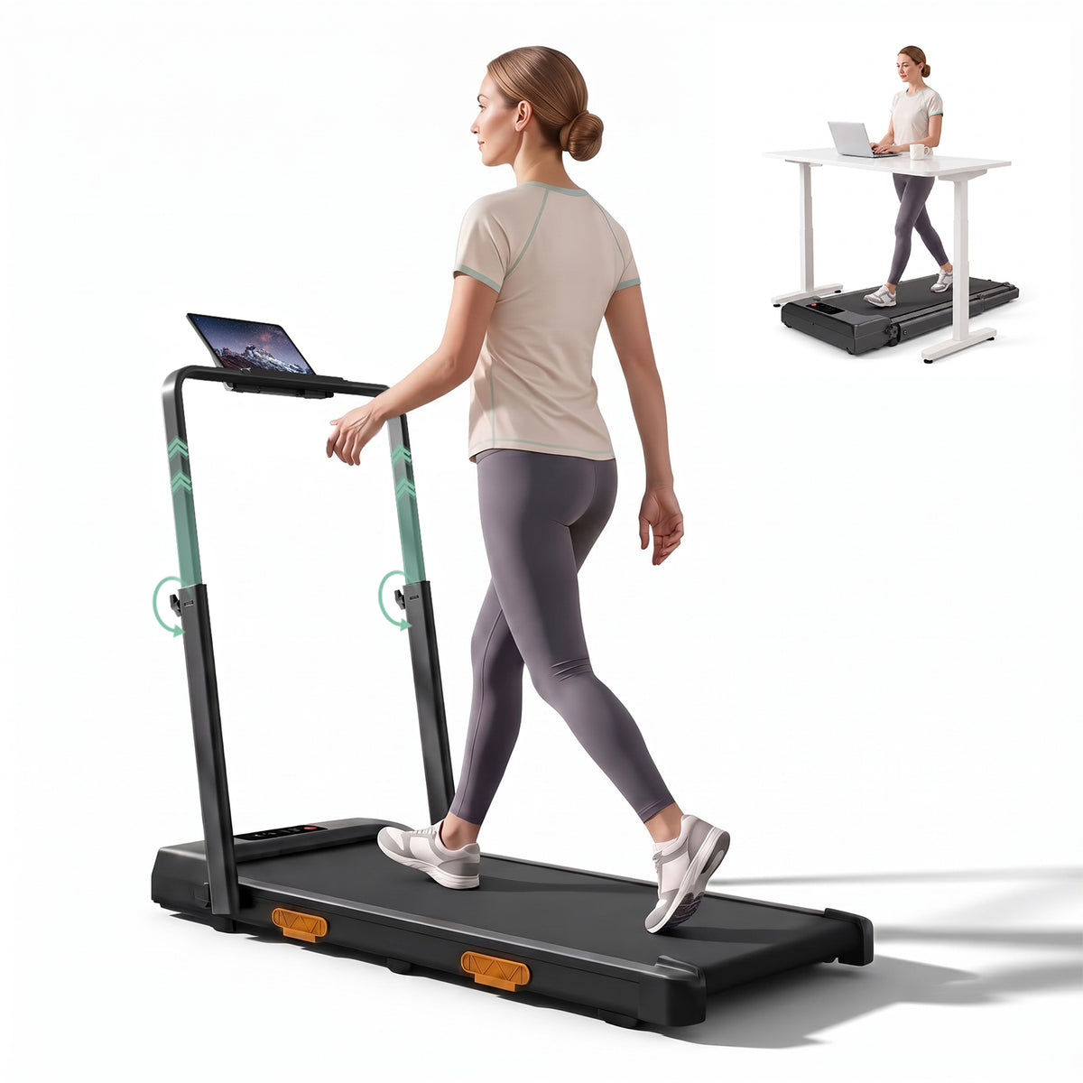 CURSOR FITNESS Walking Pad with Adjustable Height,Under Desk Treadmill for Home Office,Folding Treadmill with 3.0 HP Motor,LED Display,Remote Control,350 lb Capacity