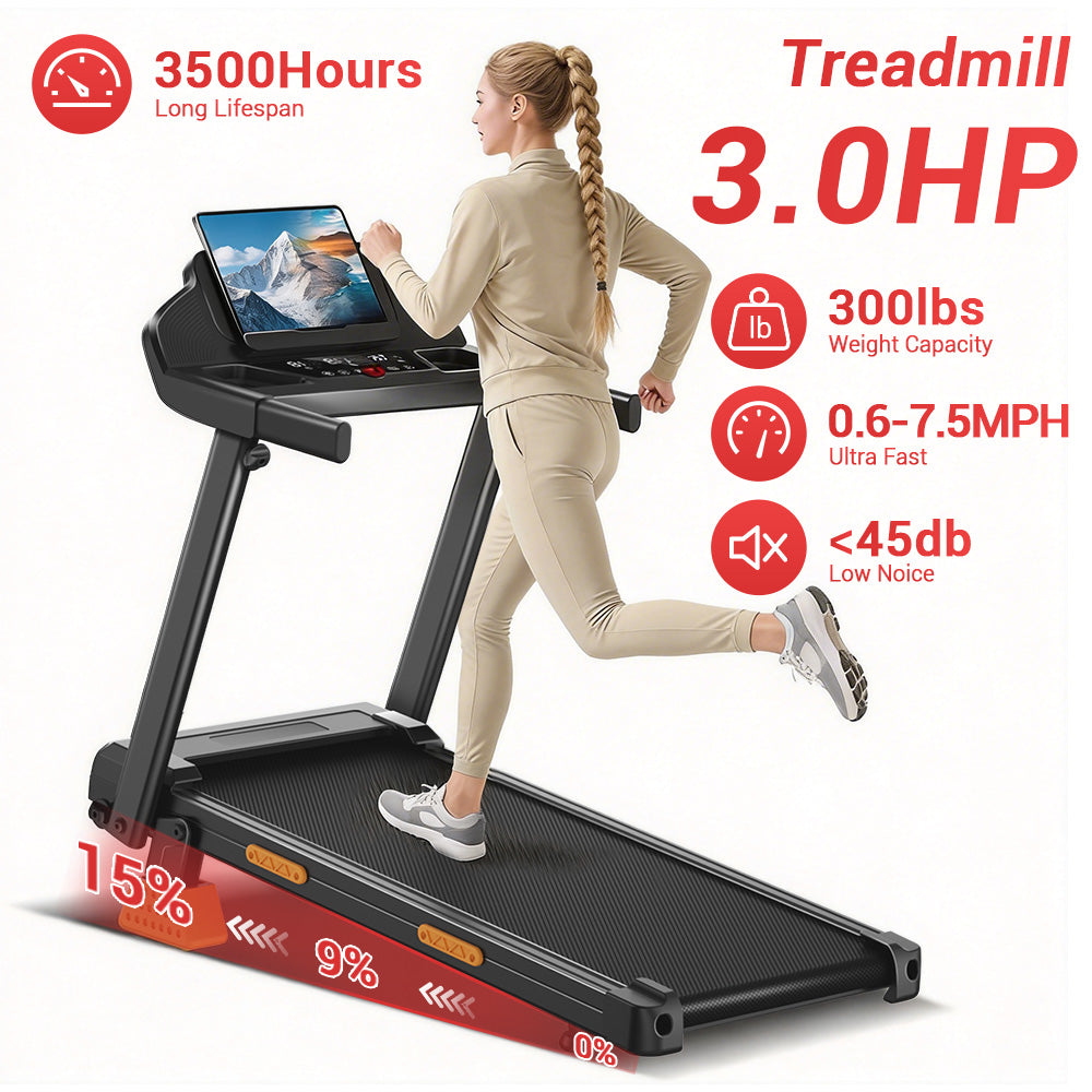 CURSOR SF20 Foldable Treadmill with Wider Three Screen & Holder, 15% Incline & MAX 7.2MPH (New Upgrade)