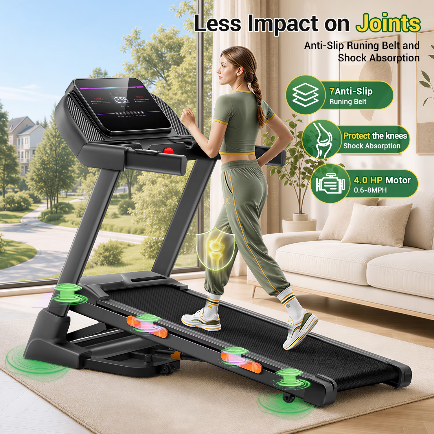 CURSOR FITNESS U70 19% Auto Incline Folding Treadmill, 4.0HP Quiet Brushless Motor, 400 lbs Capacity, 8.0 MPH for Home