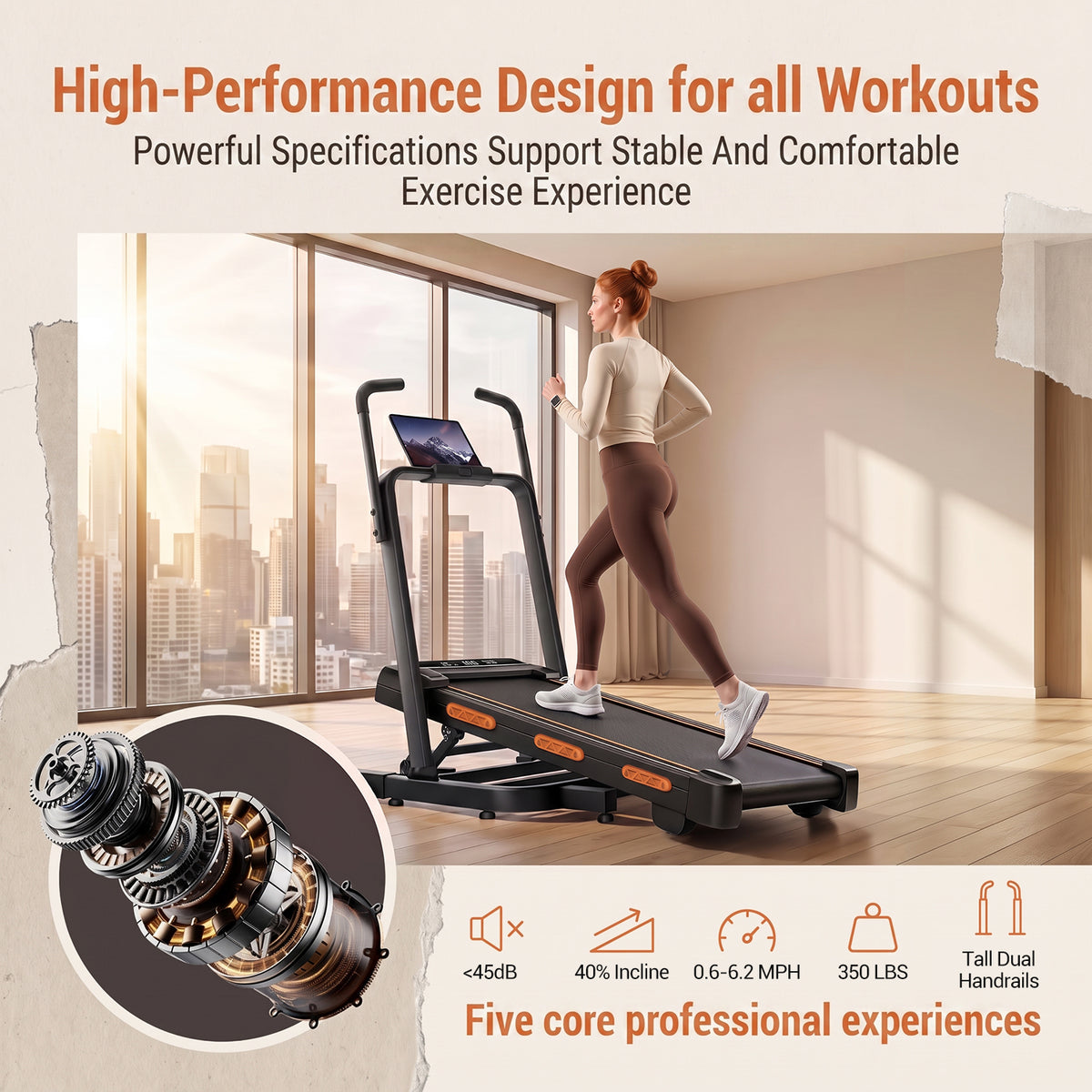 CURSOR FITNESS Folding Treadmill with 39% Incline & Elevated Dual Handrails,5 Incline,3.0HP,0.6-6.2MPH,350 lbs Capacity,LED Display & Remote Control