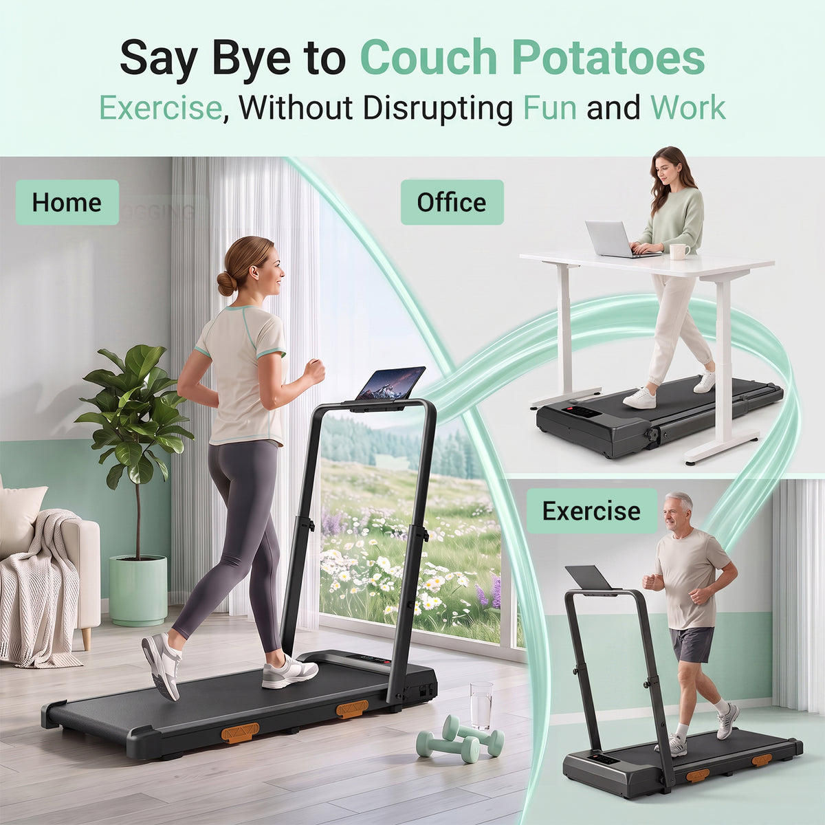CURSOR FITNESS Walking Pad with Adjustable Height,Under Desk Treadmill for Home Office,Folding Treadmill with 3.0 HP Motor,LED Display,Remote Control,350 lb Capacity