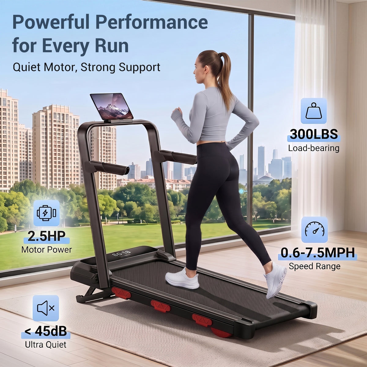 CURSOR FITNESS 4‑in‑1 Foldable Treadmill with 12% Auto Incline & Handle Bar, 2.5HP, 0.6‑7.5MPH, Walking Pad Treadmill for Home and Office,300lbs Capacity