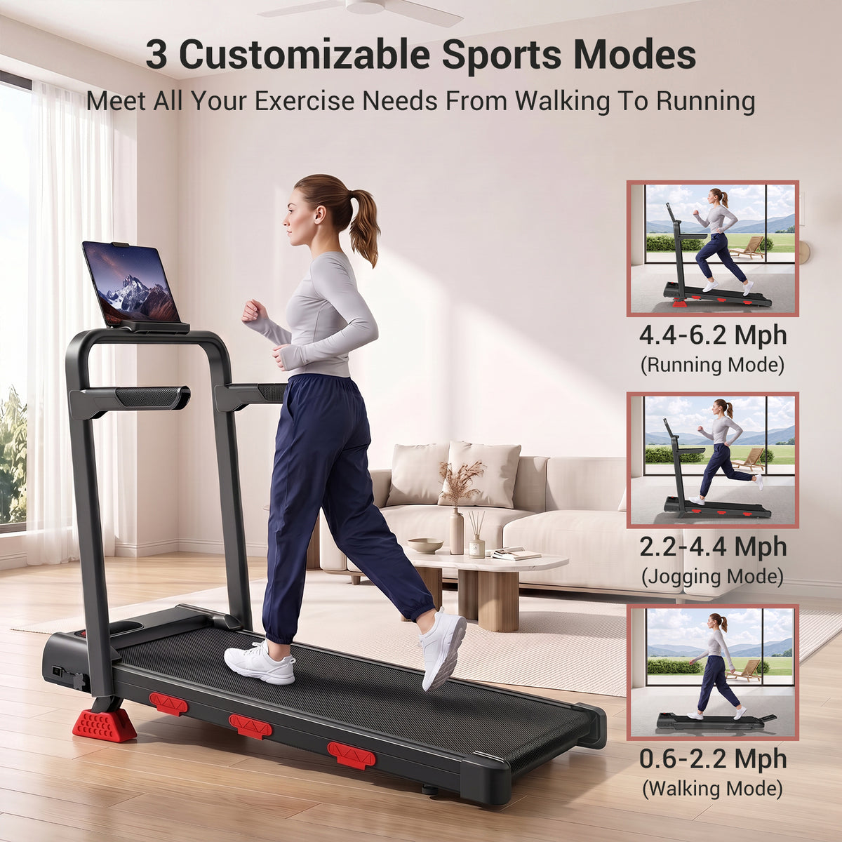 CURSOR FITNESS Folding Walking Pad with 15% Incline & Adjustable Handlebars, 2.5HP, 6.2 MPH Under Desk Treadmill for Home,300 lbs Capacity