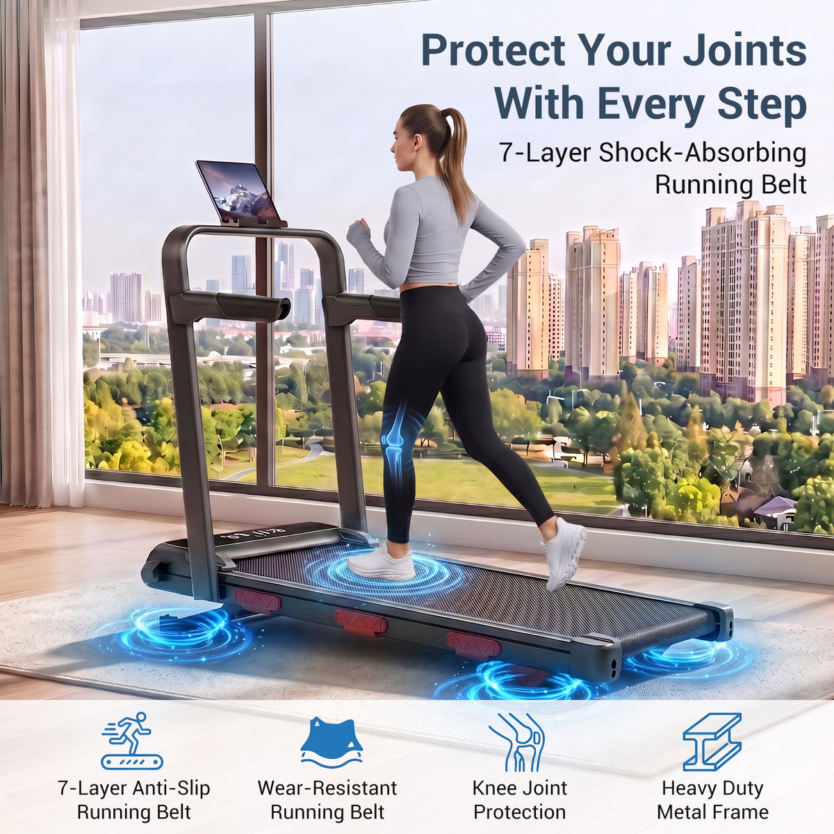 CURSOR FITNESS 4‑in‑1 Foldable Treadmill with 12% Auto Incline & Handle Bar, 2.5HP, 0.6‑7.5MPH, Walking Pad Treadmill for Home and Office,300lbs Capacity