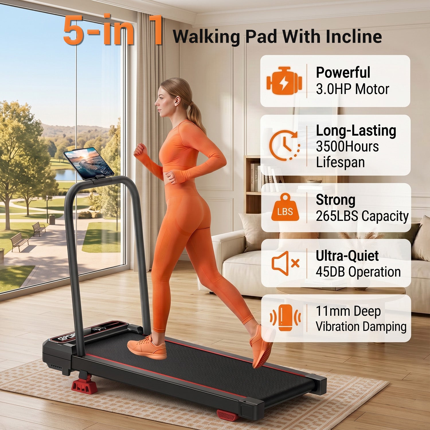 CURSOR U19F Walking Pad Treadmill with Vibration Plate, Under Desk Treadmills with 15% Incline, 3.0HP Walking Pad for Home and Office, Remote Control & LED Display