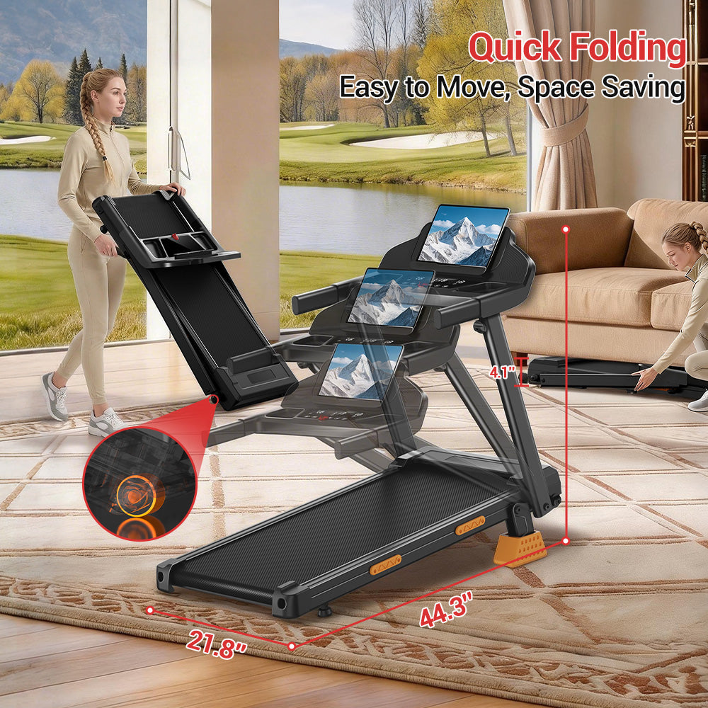 CURSOR SF20 Foldable Treadmill with Wider Three Screen & Holder, 15% Incline & MAX 7.2MPH (New Upgrade)