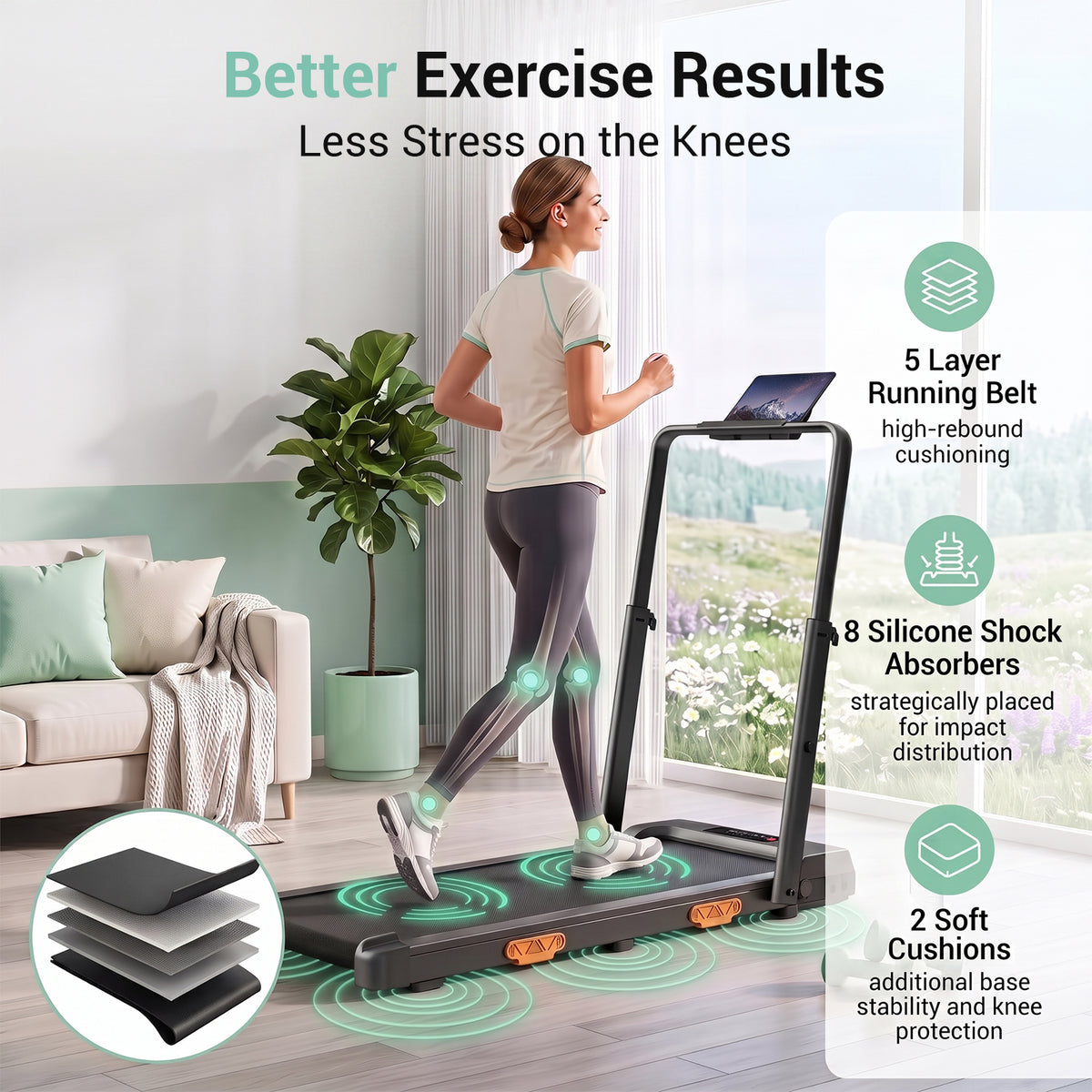 CURSOR FITNESS Walking Pad with Adjustable Height,Under Desk Treadmill for Home Office,Folding Treadmill with 3.0 HP Motor,LED Display,Remote Control,350 lb Capacity