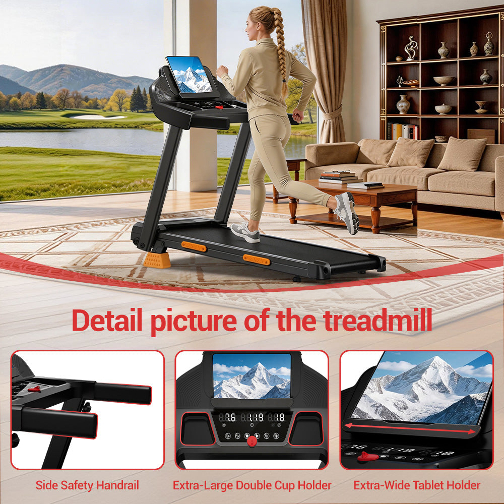 CURSOR SF20 Foldable Treadmill with Wider Three Screen & Holder, 15% Incline & MAX 7.2MPH (New Upgrade)