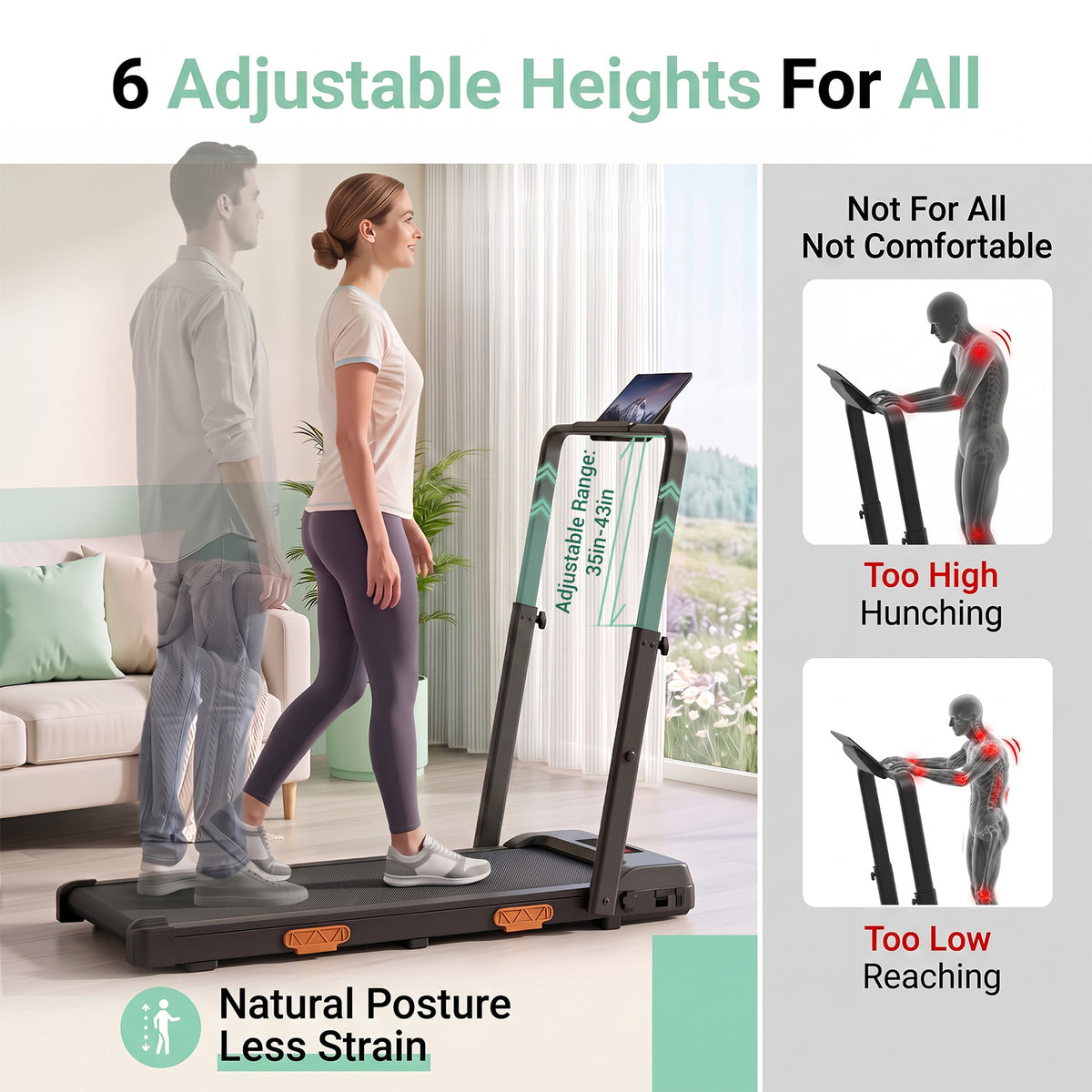 CURSOR FITNESS Walking Pad with Adjustable Height,Under Desk Treadmill for Home Office,Folding Treadmill with 3.0 HP Motor,LED Display,Remote Control,350 lb Capacity