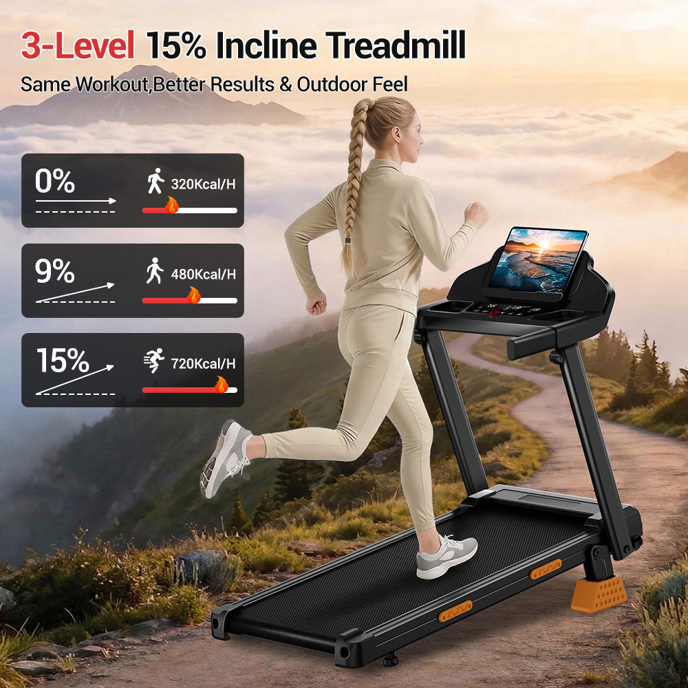 CURSOR SF20 Foldable Treadmill with Wider Three Screen & Holder, 15% Incline & MAX 7.2MPH (New Upgrade)