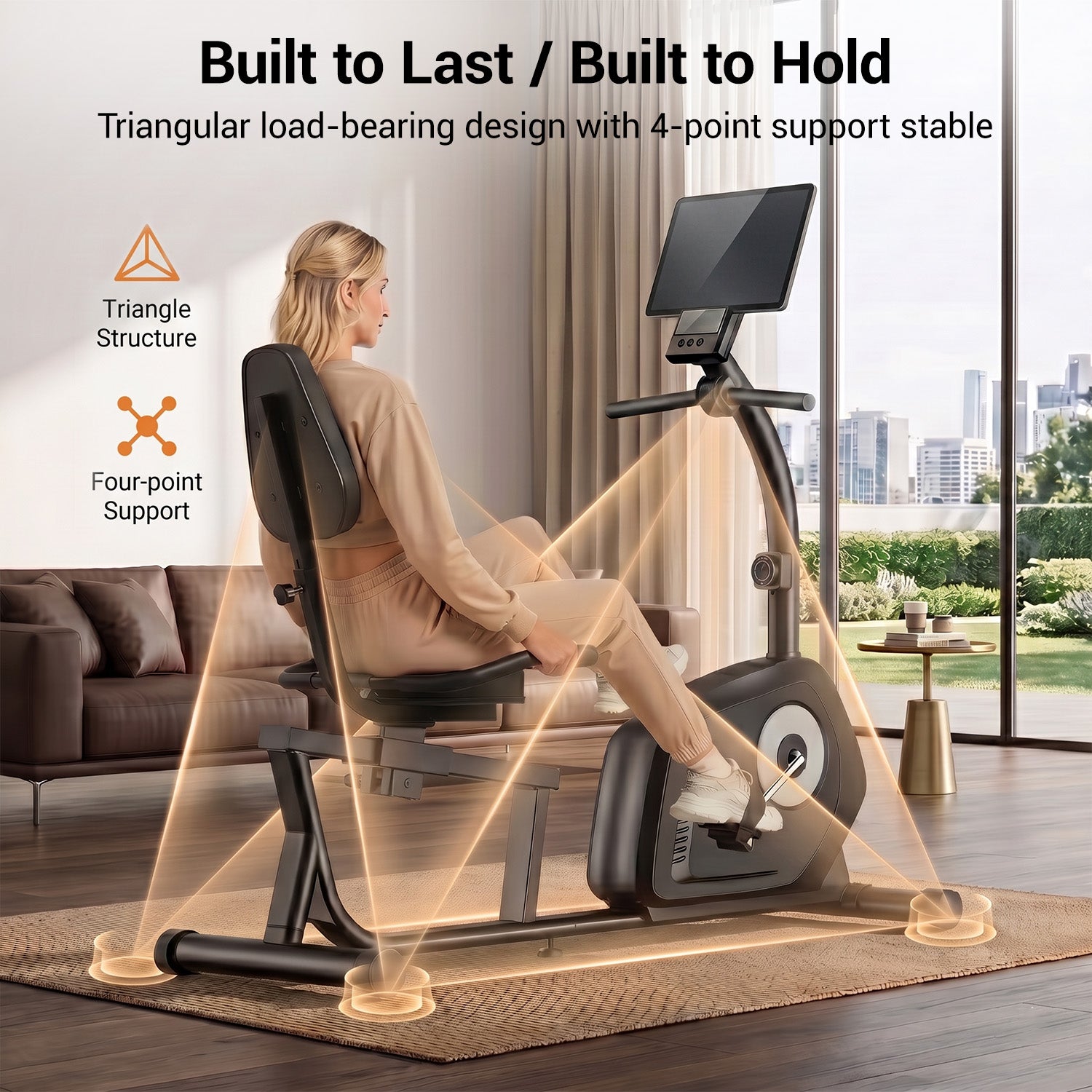 CURSOR CBR70 Recumbent Exercise Bike, 16-Level SilentSilent Stationary Bike for Home, 330 lbs Capacity, Adjustable Seat & Backrest