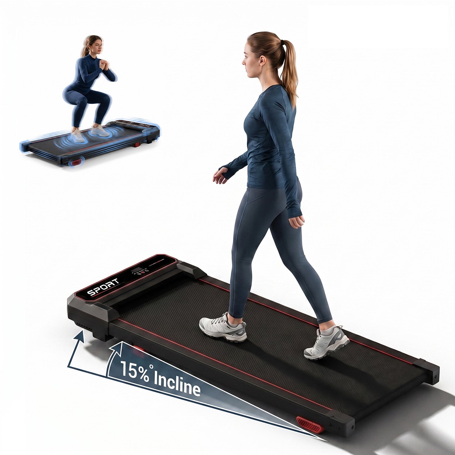 CURSOR U19 FITNESS 3-in-1 Walking Pad with 15% Incline, 3.0HP Under Desk Treadmill with Vibration Plate, 300LBS Capacity, Remote Control & LED Display