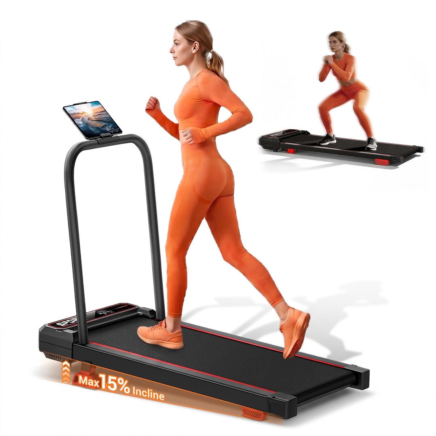 CURSOR U19F Walking Pad Treadmill with Vibration Plate, Under Desk Treadmills with 15% Incline, 3.0HP Walking Pad for Home and Office, Remote Control & LED Display
