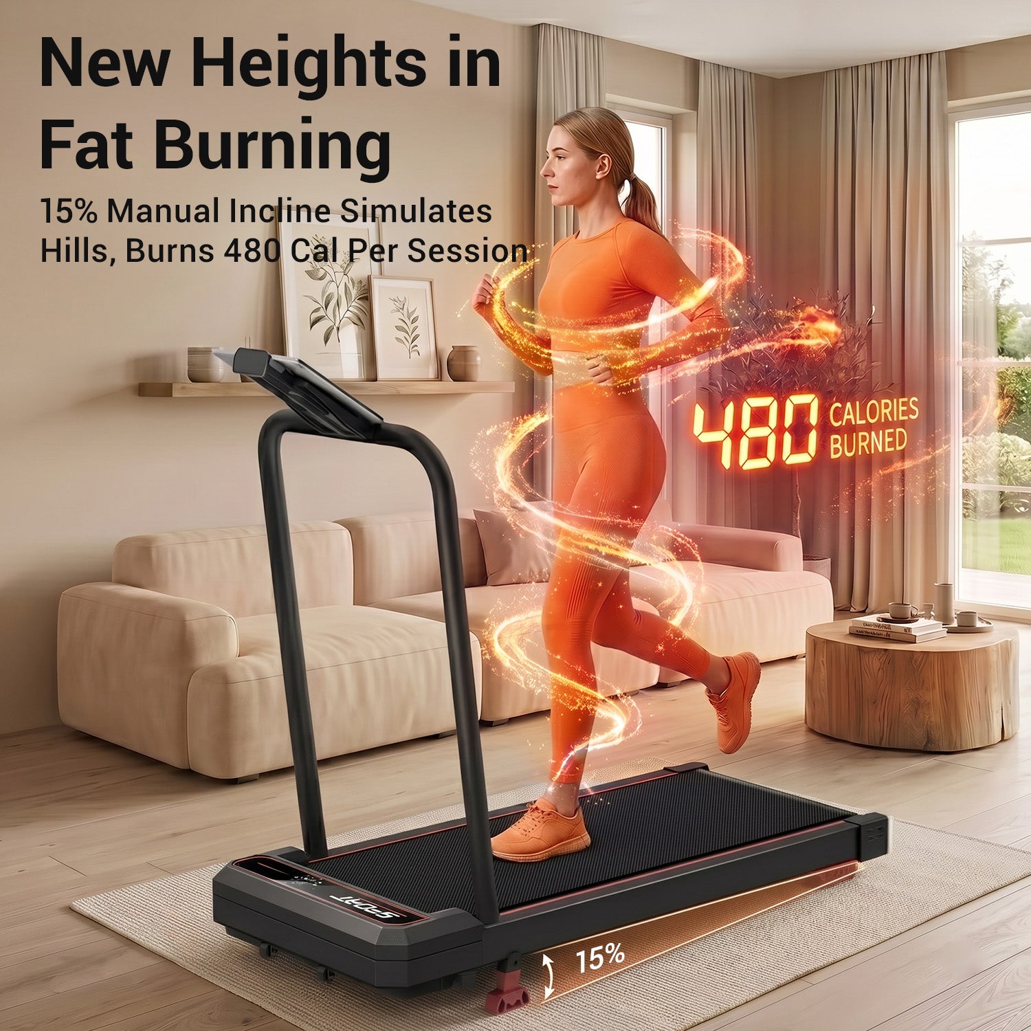 CURSOR U19F Walking Pad Treadmill with Vibration Plate, Under Desk Treadmills with 15% Incline, 3.0HP Walking Pad for Home and Office, Remote Control & LED Display