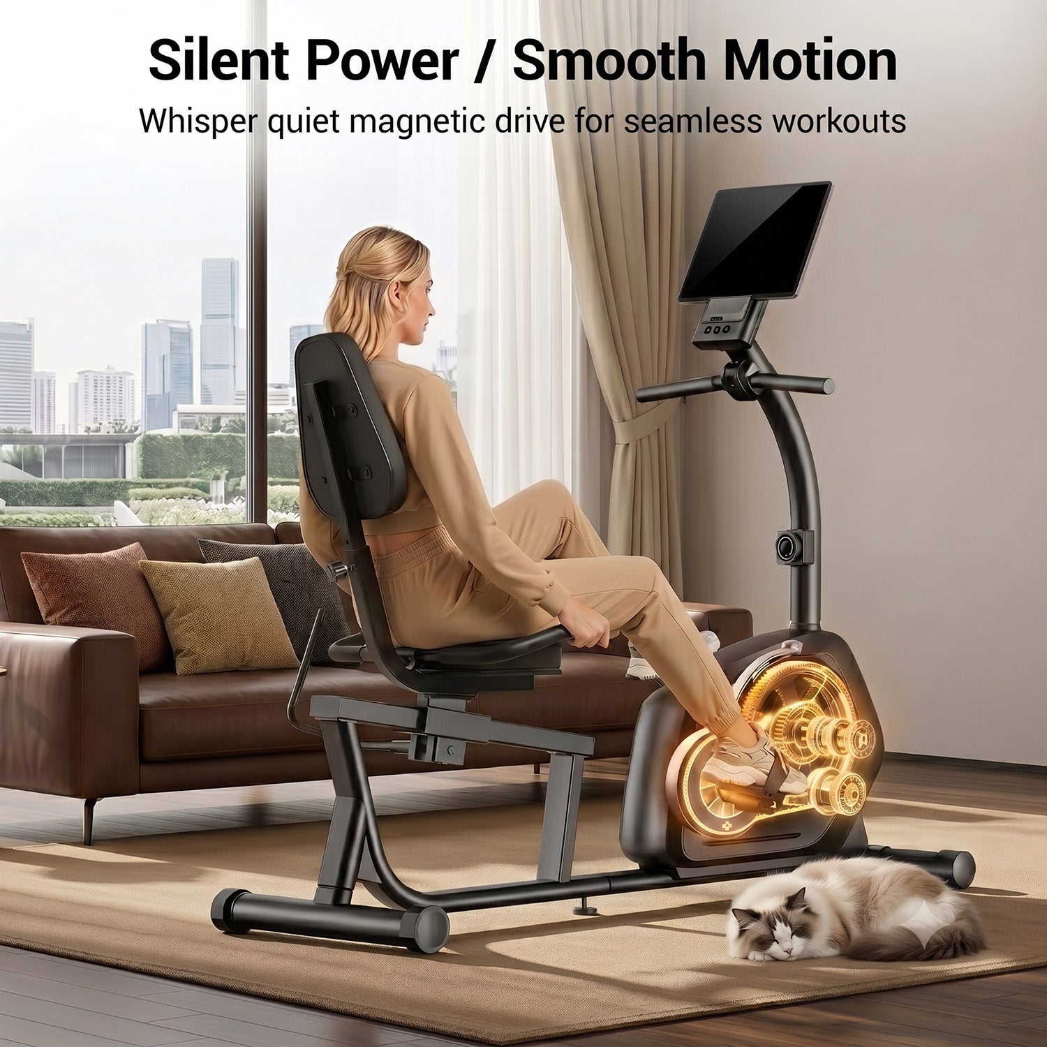 CURSOR CBR70 Recumbent Exercise Bike, 16-Level SilentSilent Stationary Bike for Home, 330 lbs Capacity, Adjustable Seat & Backrest